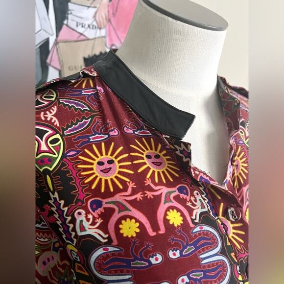 Anthropologie Carolina K Womens Silk Crepe Leather Tribal Averil Mini Dress Sz L - Picture 6 of 14